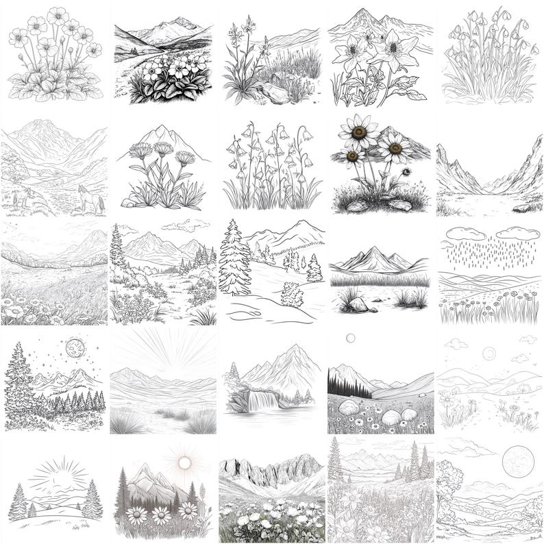 109+ Mountain Meadow Procreate Stamps, Alpine Scene Brushes for ...