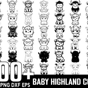 Mais de 100 pacotes SVG de bebê fofo Highland Cow, download digital instantâneo, arquivos PNG, SVG cortados