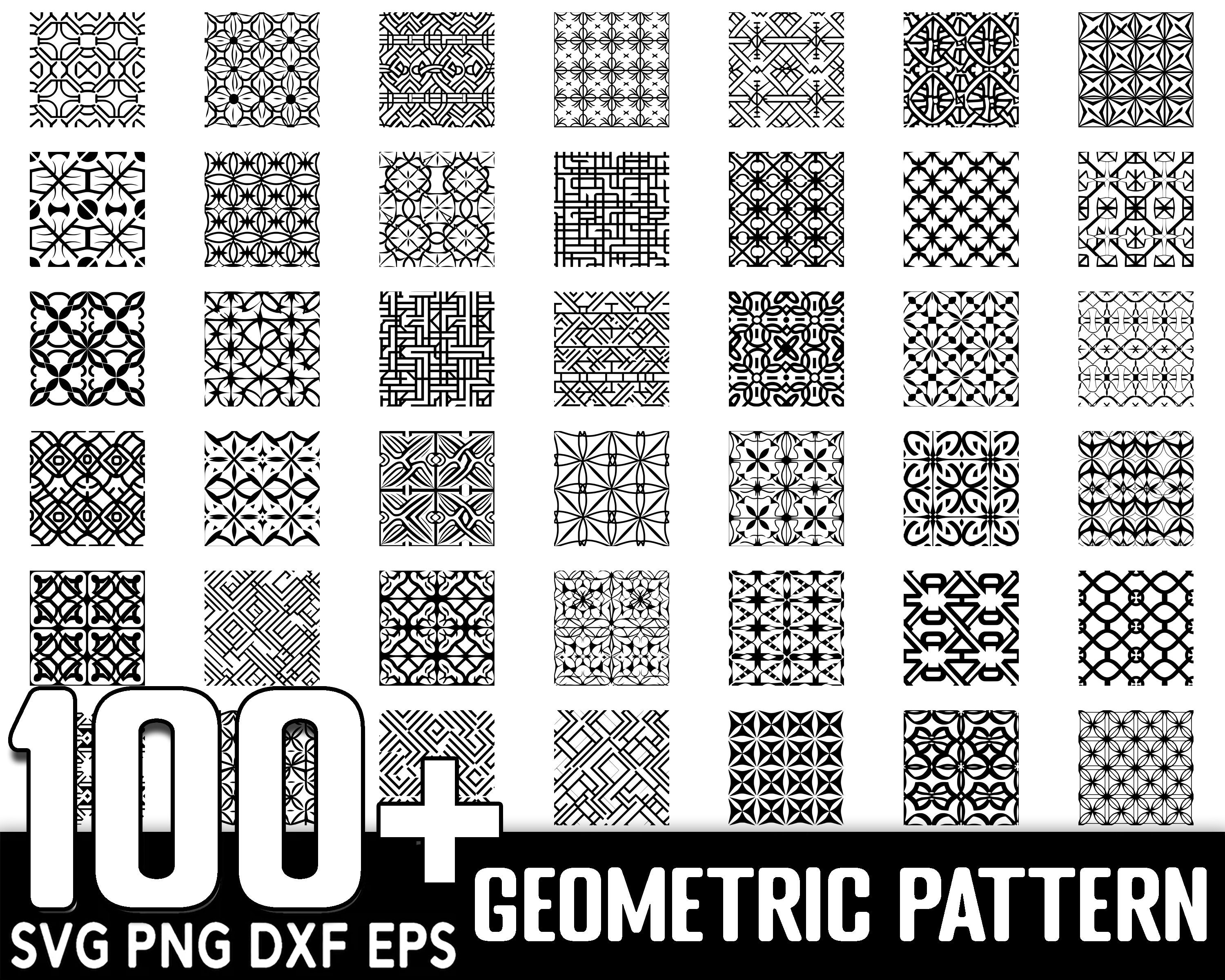 Paquete de más de 100 patrones geométricos sin costura en SVG | Archivos de corte PNG SVG | Descarga digital instantánea
