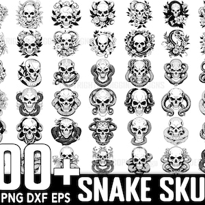 Mais de 100 pacotes SVG de caveira de cobra, download digital instantâneo, PNG, arquivos de corte SVG