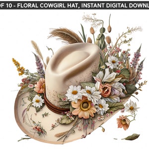 Floral Cowgirl Hat High Quality Cowgirl Hat Png Bundle Set - Etsy