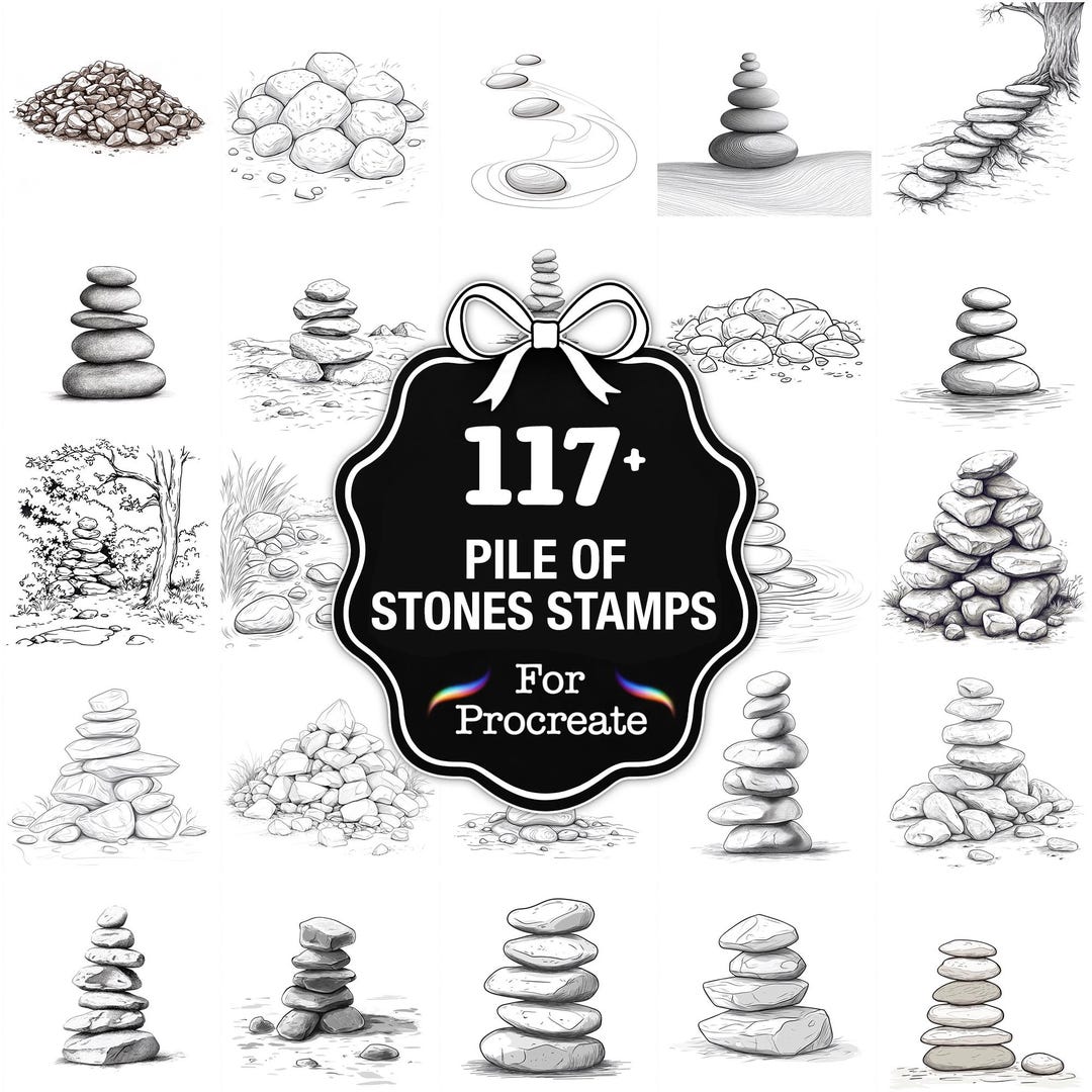 Procreate Draw Stone 109+ Stone Pile Procreate Stamps, Stone Brushes for Procreate, Instant ...