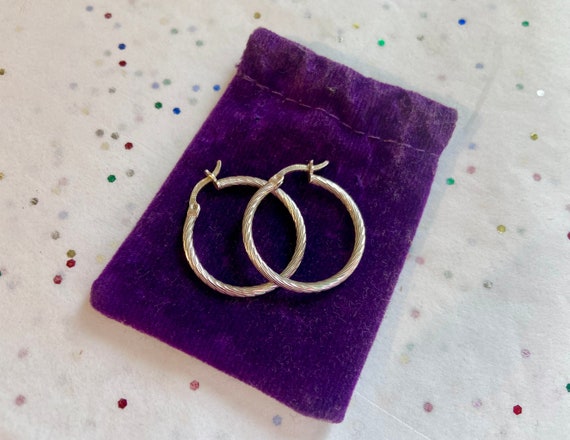 90's Sterling Silver Hoops, Diamond Cut, 925, Vin… - image 1