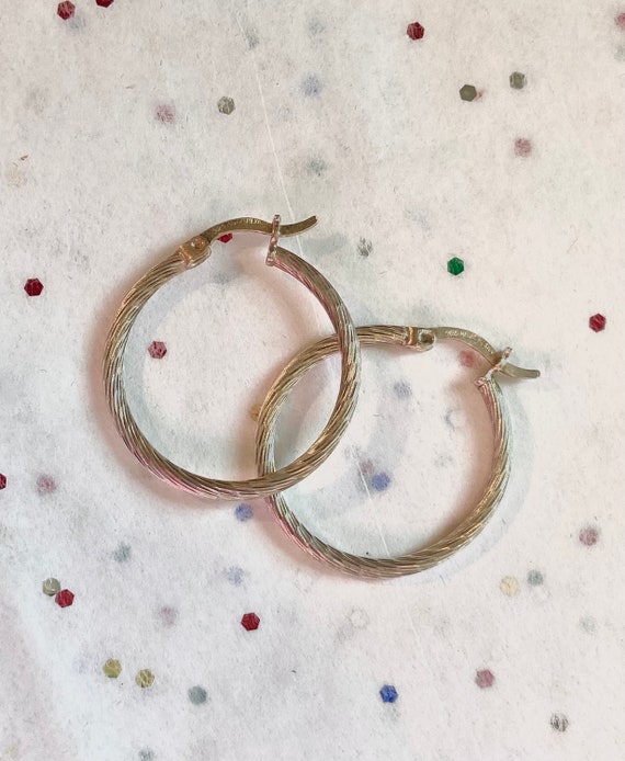 90's Sterling Silver Hoops, Diamond Cut, 925, Vin… - image 2