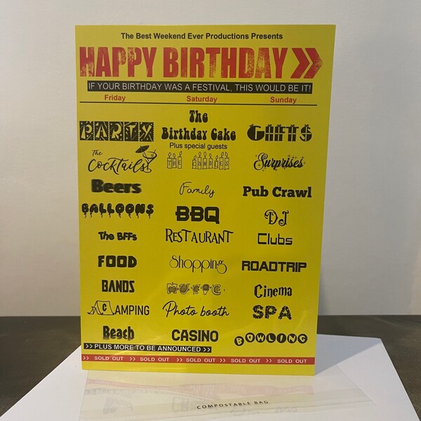 Music Festival Line Up Style Birthday Card