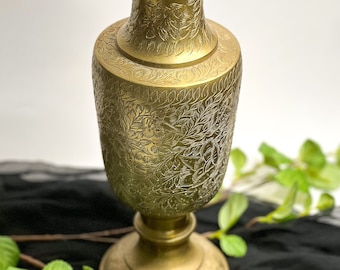 Tall Ornate Etched Brass Vase