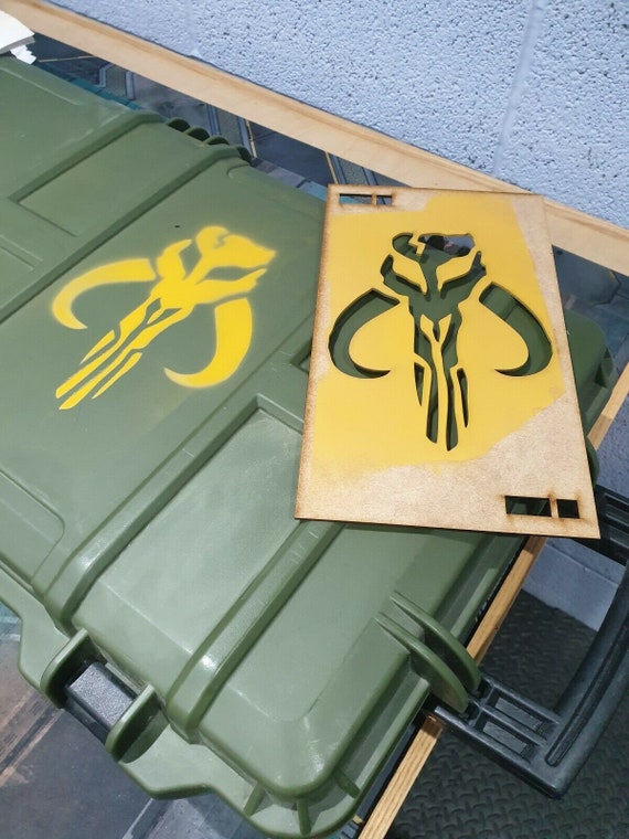 Airsoft stencil. Sci fi skull. Good for Nuprol gun case. 245 x 150 mm 3 mm MDF.