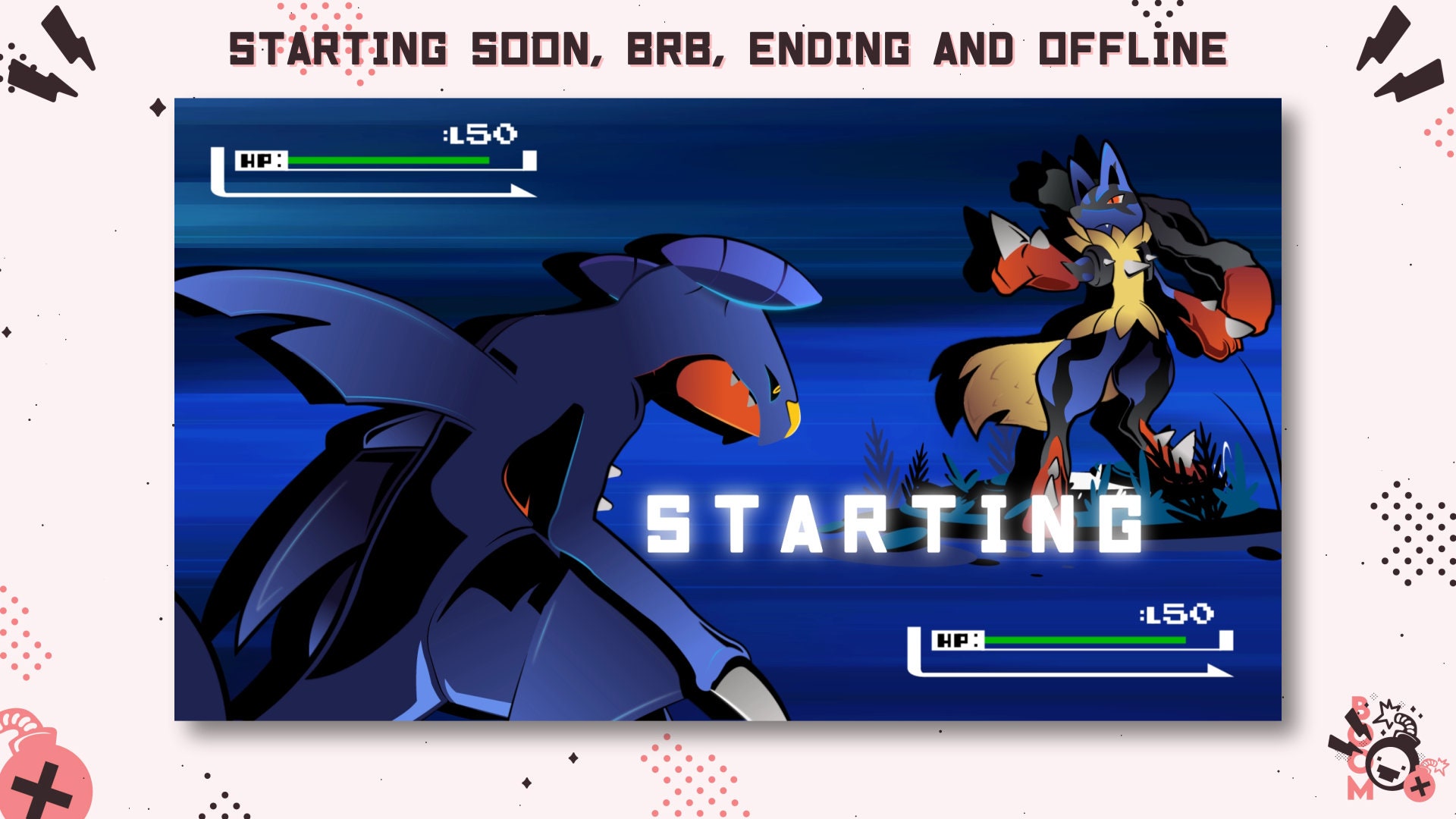 Animated Twitch Battle Pokemon Garchomp Lucario / Stream starting soon / Be right back / Stream ending / Stream offline / Lo Fi / Fight