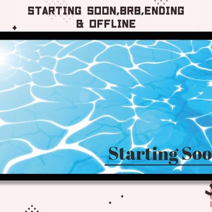 Animated Twitch Ghibli Water screens / Stream starting soon / Return to stream / Stream ending / Stream offline / Gamer / Anime / Kawaii