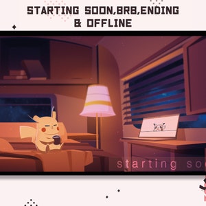 Animierter Twitch Pikachu Pokemon Cute Chill / Stream start soon / Be right back / Stream endend / Stream offline / Lo Fi / Kawaii