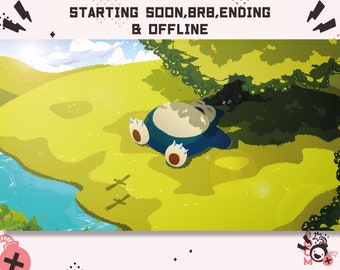 Twitch animé Pokémon Ronflex mignon et relaxant / Début du stream bientôt / Je reviens tout de suite / Fin du stream / Stream hors ligne / Lo-fi / Kawaii