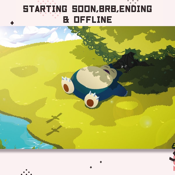 Geanimeerde Twitch Snorlax Pokemon Cute Chill / Stream begint binnenkort / Zo weer terug / Stream stopt / Stream offline / Lo Fi / Kawaii