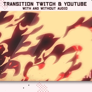 Può includere: Un effetto di transizione astratto arancione e rosso fuoco con il testo "TRANSITION TWITCH & YOUTUBE WITH AND WITHOUT AUDIO" in alto.