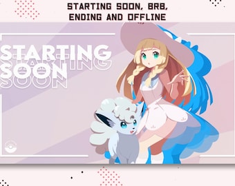 Twitch animé Lillie et Vulpix Pokémon Mignon Détente / Début du stream bientôt / Je reviens tout de suite / Fin du stream / Stream hors ligne / Lo-Fi / Kawaii