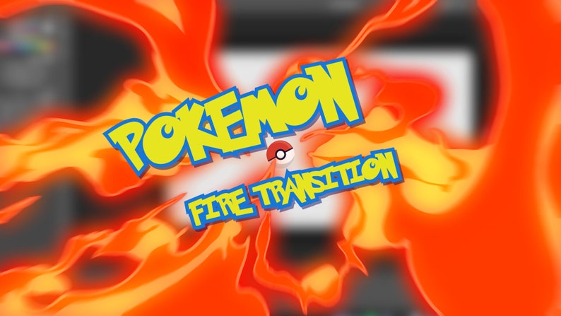 Peut inclure: Un fond orange et jaune feu avec le mot "POKEMON" en lettres jaunes et bleues. Le mot "FIRE TRANSITION" est en lettres bleues sous le mot "POKEMON". Un Pok&eacute; Ball rouge et blanc est au centre de l'image.
