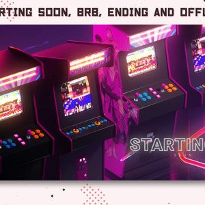 Animated Twitch arcade gaming retro video game / Stream starting soon / Be right back / Stream ending / Stream offline / Lo Fi / Neon