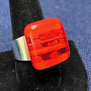 Vintage Red Square Acrylic/Lucite Ring mounted on Silver Adjustable Band