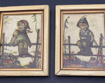 Vintage Framed Original Hummel Prints.  Made in Western Germany.  2 framed prints.  Approx size 3.5”x3”.