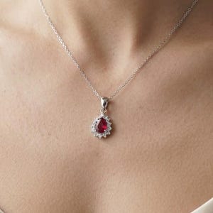 Pear Ruby 9K 14K 18K Solid Gold CZ Diamond Necklace Pendant: July Birthstone Pendant, Silver Luxury Gemstone Jewelry With Chain