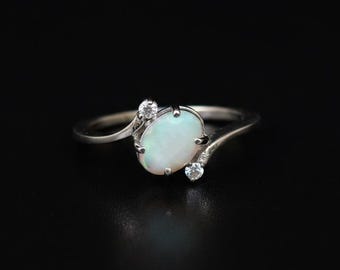 Natural Fire Opal Bypass Silver Ring, Minimalist Diamond Accent Ring For Women, Sterling Silver Jewelry, October Birthstone Ring Gift