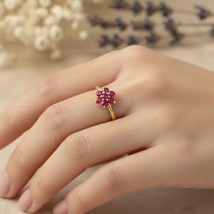 Unique Ruby Ring: Gold Floral Ring, Minimal Gemstone Ring, Silver Ring, July Birthstone Ring, Gifts For Her