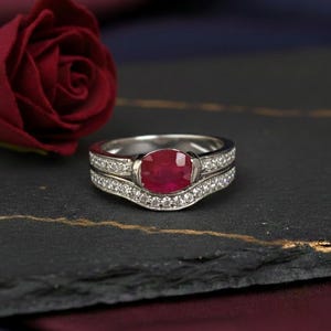 Bague en argent rubis rouge véritable, bijoux de mariée en argent sterling avec pierres précieuses de taille ovale, cadeau de pierre de naissance de juillet