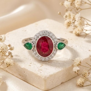 Ruby Emerald Crystal Ring 2.9 CT: Natural Gemstone Jewelry, 925 Silver Ring, Dainty Ring, Birthstone Ring, Custom Jewelry, CZ Diamond Ring