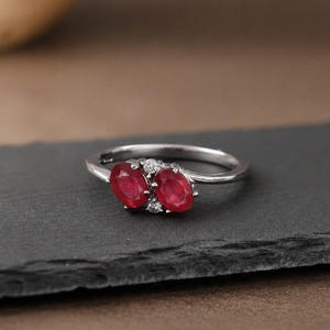 Two Stone Ruby Ring, Toi et Moi Ring, Sterling Silver or Solid Gold Jewelry, Minimalist Dainty Ring
