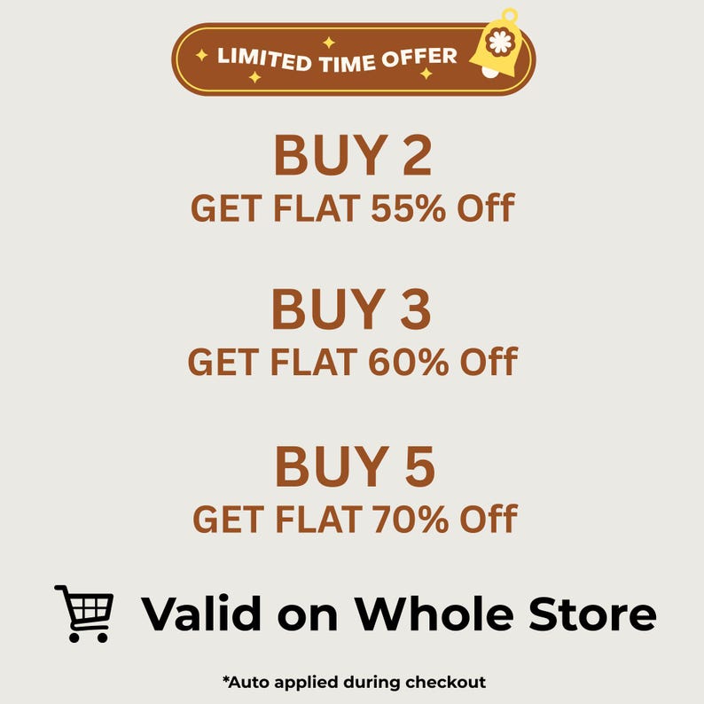 May include: A promotional graphic with text on a beige background. The text includes "LIMITED TIME OFFER," "BUY 2 GET FLAT 55% Off," "BUY 3 GET FLAT 60% Off," and "BUY 5 GET FLAT 70% Off." The text "Valid on Whole Store" is also present.
