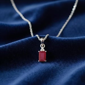 Ruby Handmade Pendant Necklace: July Birthstone Jewelry for Women, Dainty Red Gemstone Necklace, Vintage Style Silver Necklace Gift