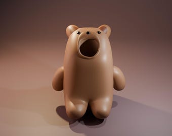 Toothbrush Bear 3D Printed Holder | STL file for 3D printing | Pen Holder | Modern Kids Decor | 3D Printed Toothbrush Holder