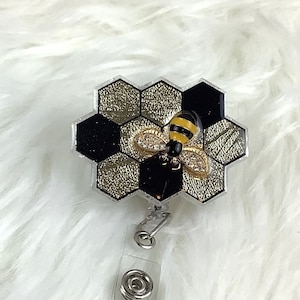 Honeycomb badge reel, Bee  ID holder, Nurse badge Holder, Nurse badge reel, Teacher Badge holder, Gift for Her, rhinestone Badge Reel,