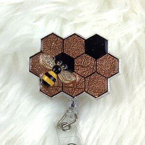 Honeycomb badge reel, Bee  ID holder, Nurse badge Holder, Nurse badge reel, Teacher Badge holder, Gift for Her, rhinestone Badge Reel,
