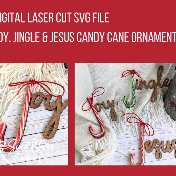 Jingle, Joy, Jesus, Candy Cane Christmas Ornament SVG, Christmas Laser Cut File, Laser Cut Christmas Ornament File, Holiday Glowforge file