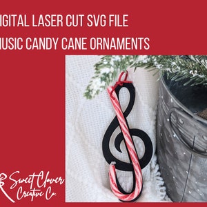 Music ornament laser cut file, Treble Clef Candy Cane Christmas Ornament SVG, Christmas Laser Cut File, Glowforge Christmas File,