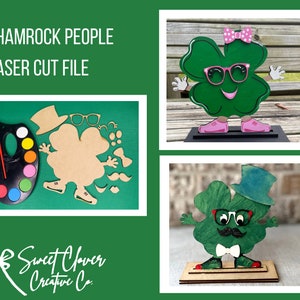 St. Patrick's Day Laser Cut File, Shamrock person kit, St. Patty's laser file, clover man svg, St. Paddy's Glowforge File, Irish kids kit.
