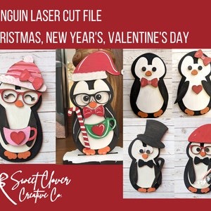 Archivo de pingüino, Archivo de corte láser de invierno, SVG de Día de San Valentín, Pingüino Glowforge, Archivo de Día de San Valentín, pingüino con gafas, pingüino de Navidad,