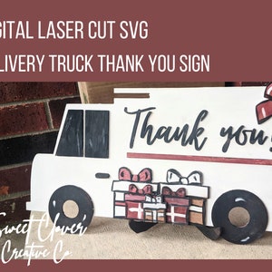 Dostawa Prezent z podziękowaniem, plik laserowy do cięcia na Boże Narodzenie, plik laserowy SVG Postal Truck, Glowforge, dekoracja ganku, USPS, uznanie dla listonosza