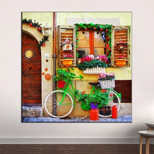 Green Bicycle, Flower Window, Old House, Colorful Life, Positive Energy, Meditative