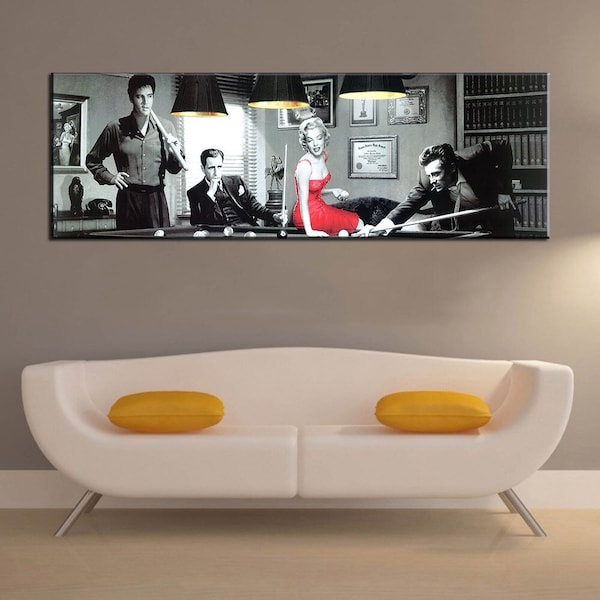 Elvis Presley, James Dean, Marilyn Monroe, Kino, Musik, Legenden, Uralte, Collage, Billard, Leinwandbild, Wandkunst,