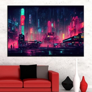 Cyberpunk, Cıty, Business, Future, Abstract, Design, Technology, Landcape, Light, Digital, Concept, Wall Art, Wall Decor