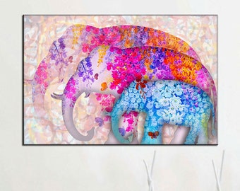 Elephants, Colorful Elephants, Abstract, Pop Art, Canvas Painting
