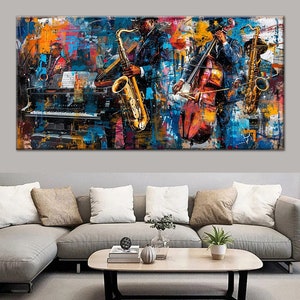 Jazz Club, Notte e musica, Concerti, Orchestra, Pittura a olio, Pittura su tela, Arte da parete, Decorazione da parete,