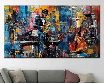 Jazz Club, Night and Music, Concert, Orchestra, Oil Painting, Canvas Painting, Wall Art,Wall Decor,