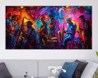 Jazz Club, Night and Music, Concert, Orchestra, Oil Painting, Canvas Painting, Wall Art,Wall Decor,