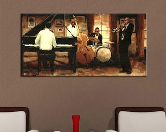 Jazz Club, Night and Music, Concert, Orchestra, Oil Painting, Canvas Painting, Wall Art,Wall Decor,