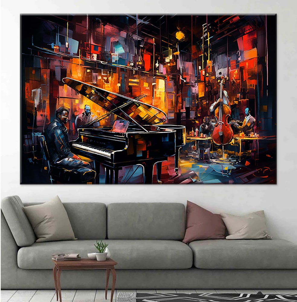 Jazz Club, Night and Music, Concert, Orchestra, Jazz Wall Decor, Canvas Painting