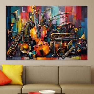 Musikinstrumente, Club, Nacht und Musik, Konzert, Orchester, Jazz Wanddekor, Leinwand Gemälde