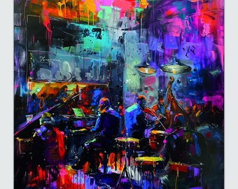 Jazz Club, Night and Music, Concert, Orchestra, Jazz Wall Decor, Canvas Painting