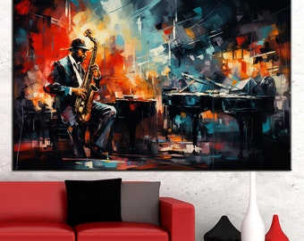 Jazz Club, Night and Music, Concert, Orchestra, Jazz Wall Decor, Canvas Painting